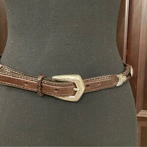 BRIGHTON Ladies Brown Leather Braided Western Belt